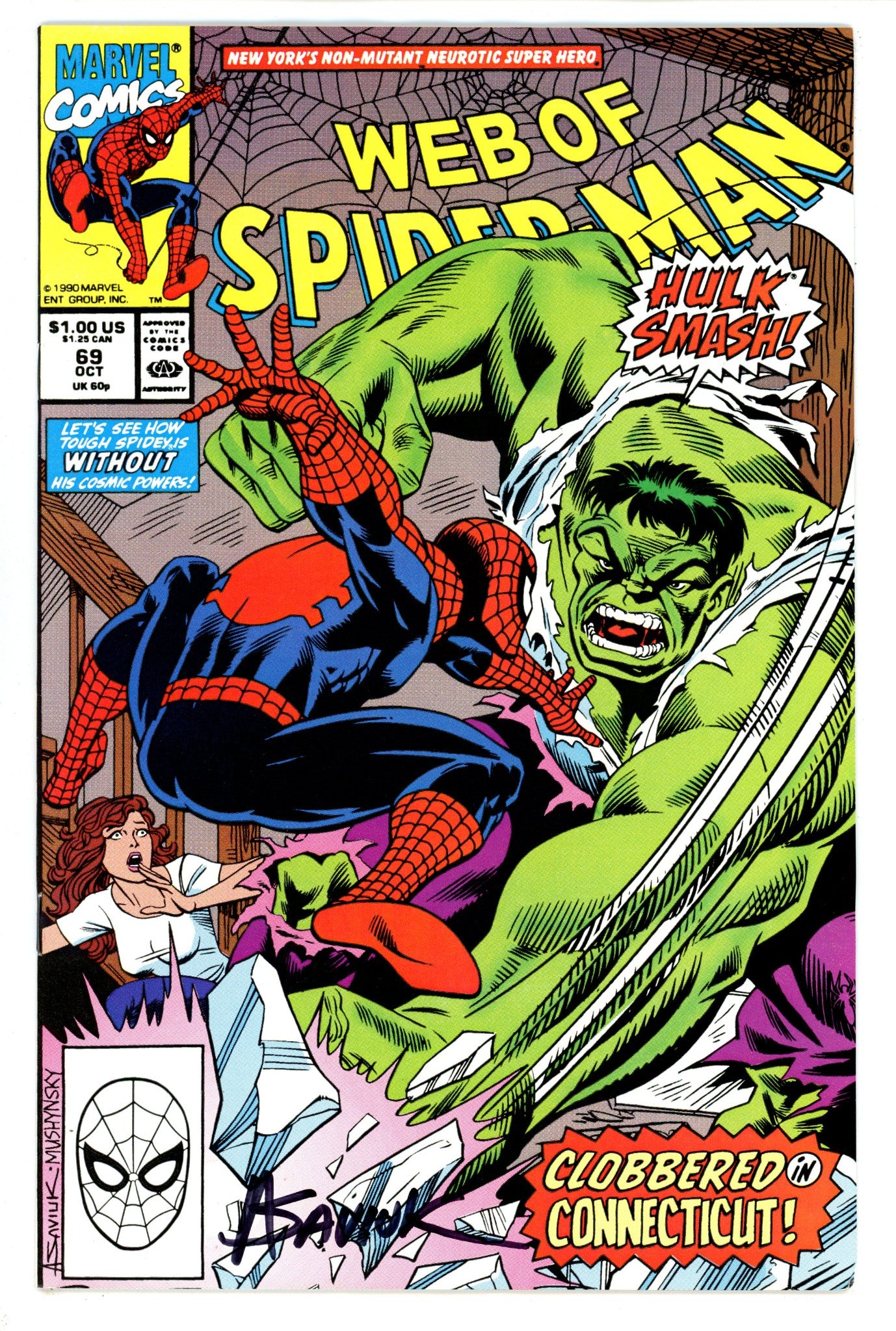 Web of Spider-Man Vol 1 69 Mid Grade (1990) Signed x1 Cover Alex Saviuk 