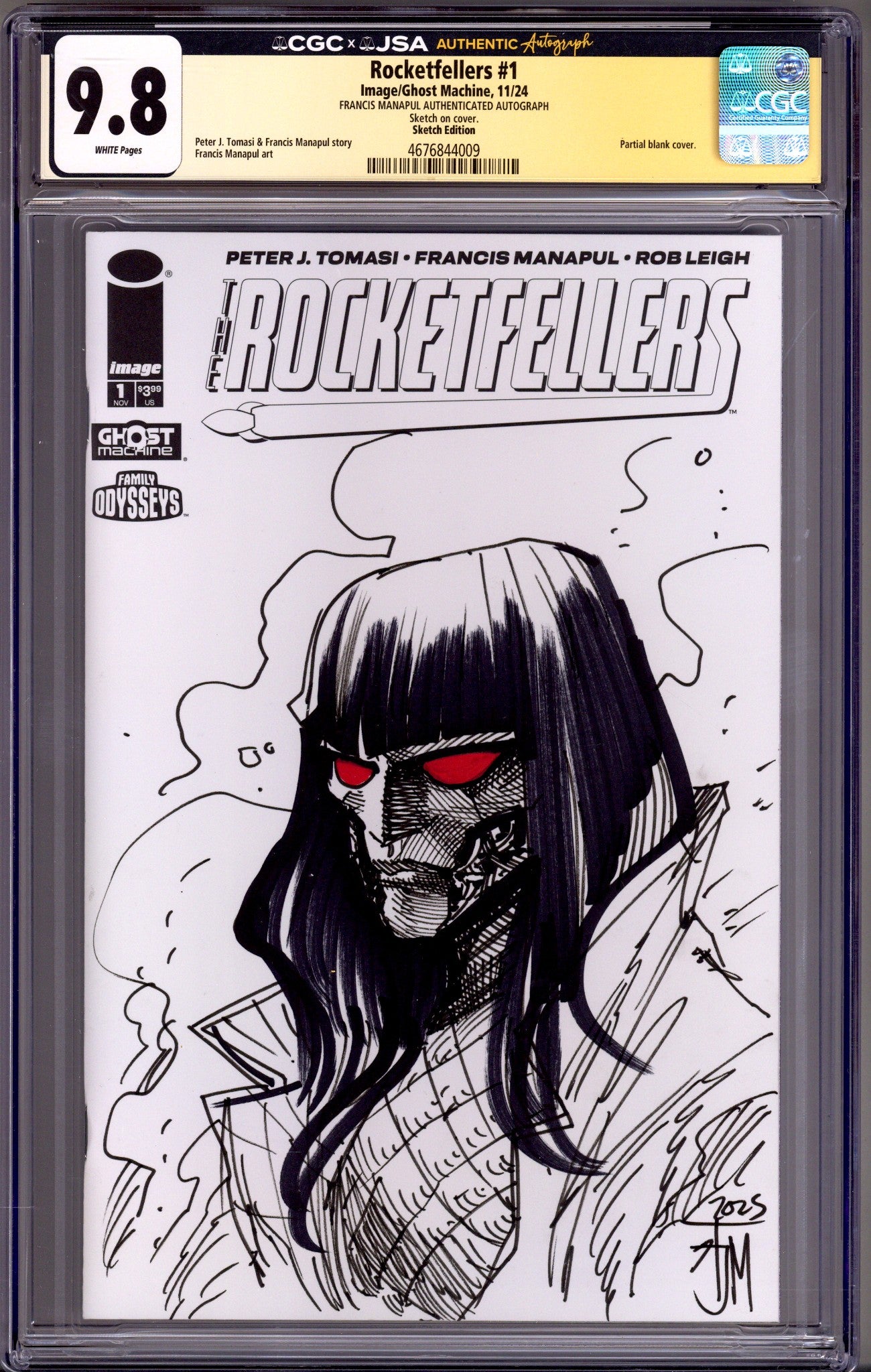 The Rocketfellers 1 CGC 9.8 (NM/M) Raina Sketch (2024) Blank Variant Signed x1 Cover Francis Manapul 