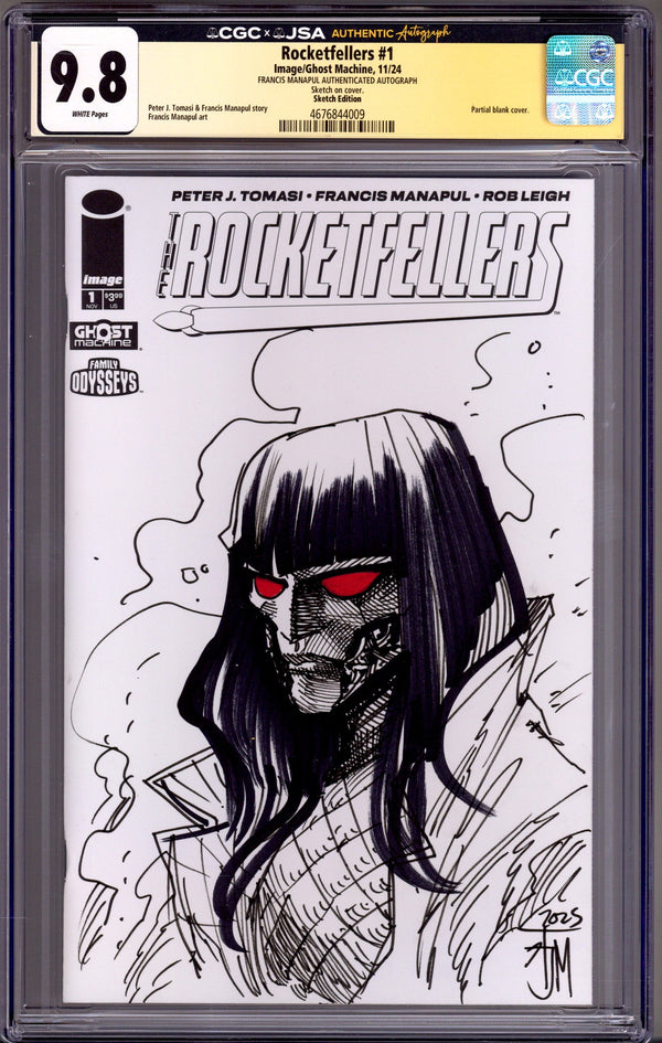 The Rocketfellers 1 CGC 9.8 (NM/M) Raina Sketch (2024) Blank Variant Signed x1 Cover Francis Manapul