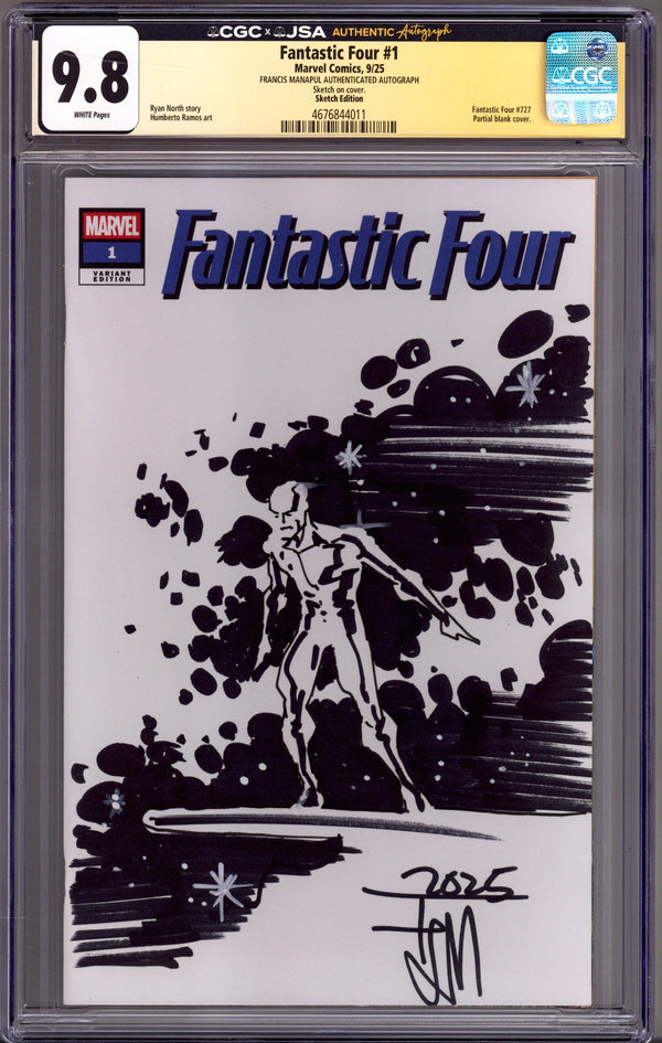 Fantastic Four Vol 8 1 CGC 9.8 (NM/M) Silver Surfer Sketch (2025) Blank Variant Signed x1 Cover Francis Manapul