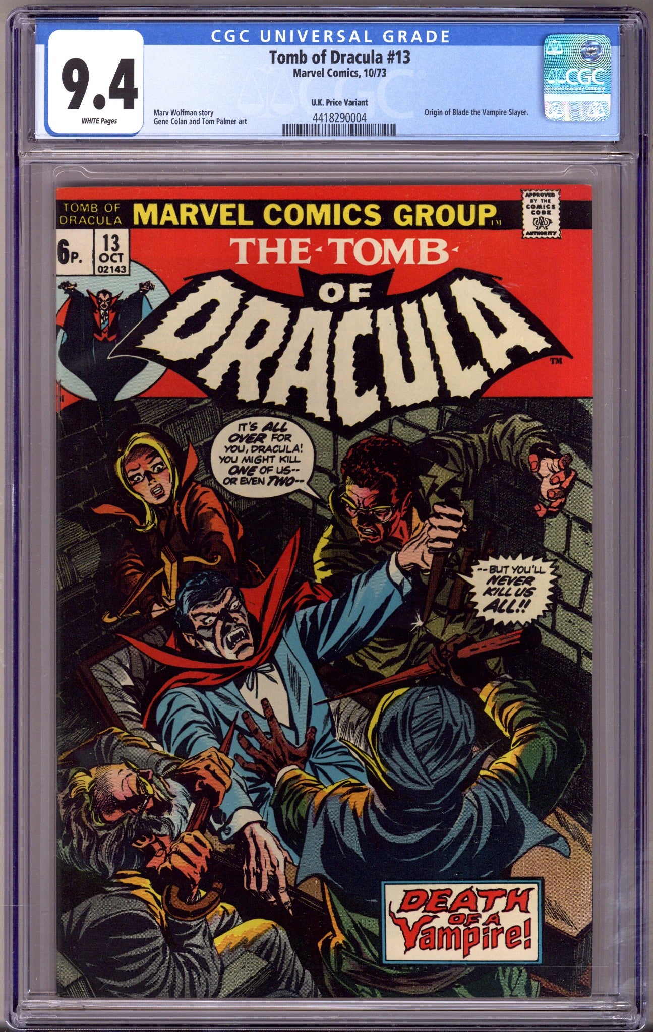 Tomb of Dracula Vol 1 13 CGC 9.4 (NM) U.K. Variant (1973) 