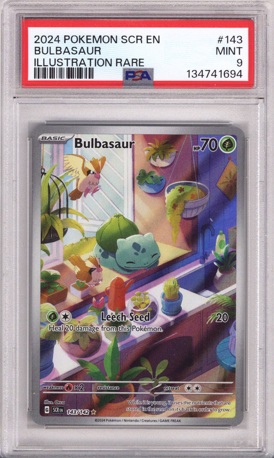 Pokemon Stellar Crown Bulbasaur Illustration Rare PSA Mint 9 (2024)
