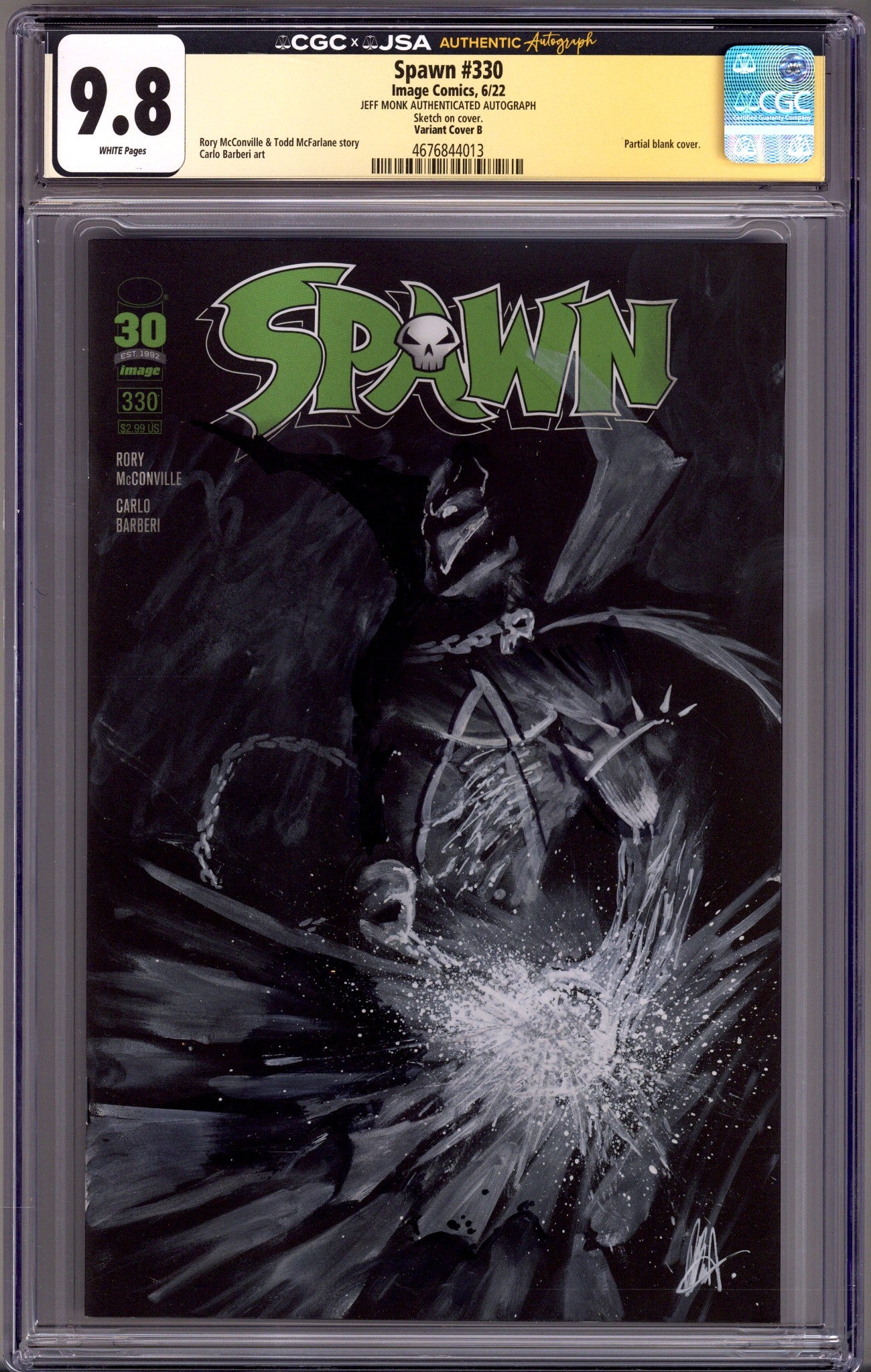 Spawn 330 CGC 9.8 (NM/M) (2022) Blank Variant Signed / Remarked x1 Cover Jeff Monk 