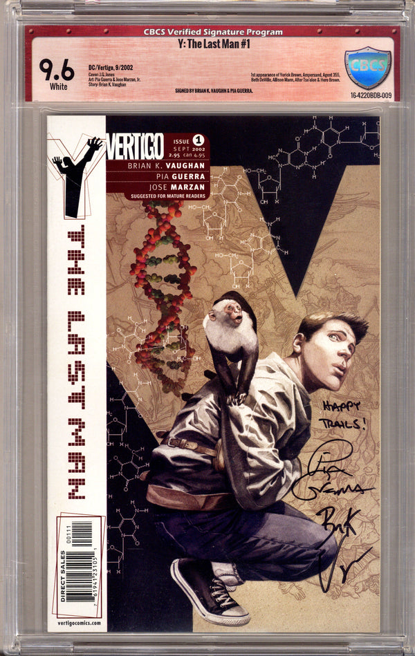 Y: The Last Man 1 CBCS 9.6 (NM+) (2002) Signed x2 Cover Brian K. Vaughn & Pia Guerra
