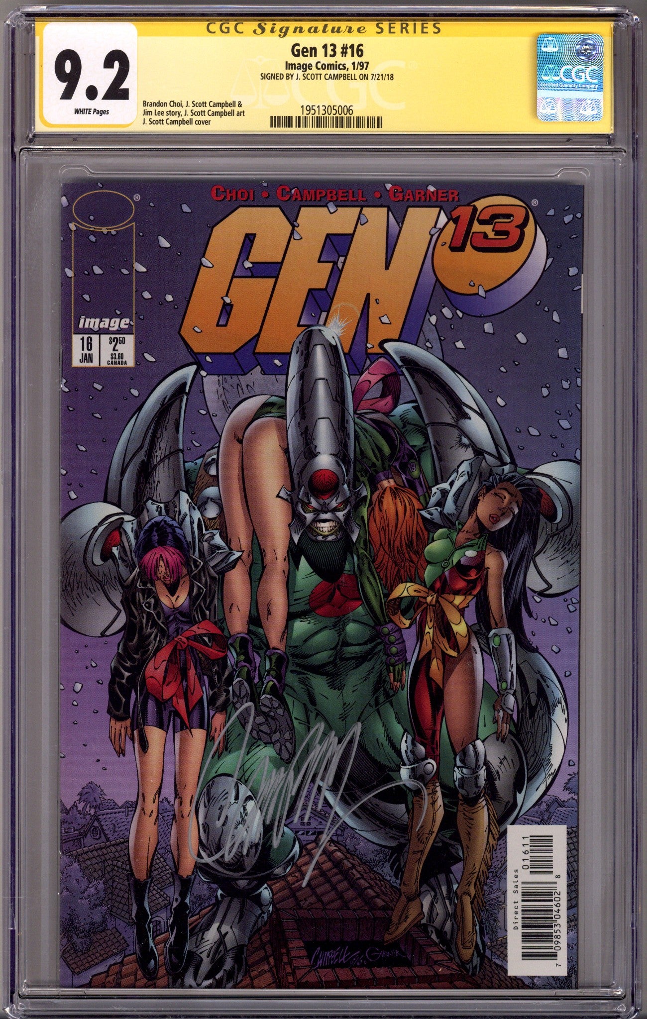Gen 13 Vol 2 16 CGC 9.2 (NM-) (1997) Signed x1 Cover J. Scott Campbell 