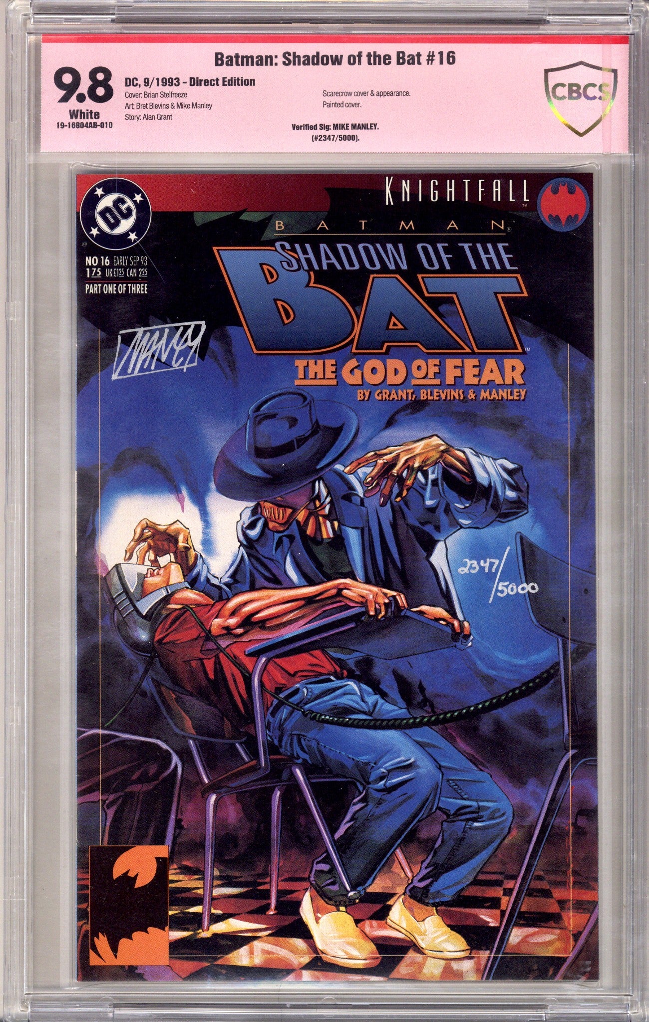 Batman: Shadow of the Bat 16 CBCS 9.8 (NM/M) (1993) Signed x1 Cover Mike Manley 