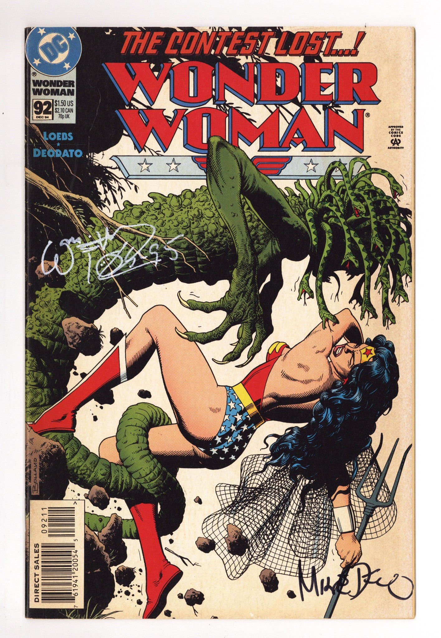 Wonder Woman Vol 2 92 FN+ (6.5) (1994) Signed x2 Cover Mike Deodato & William Messner-Loebs 