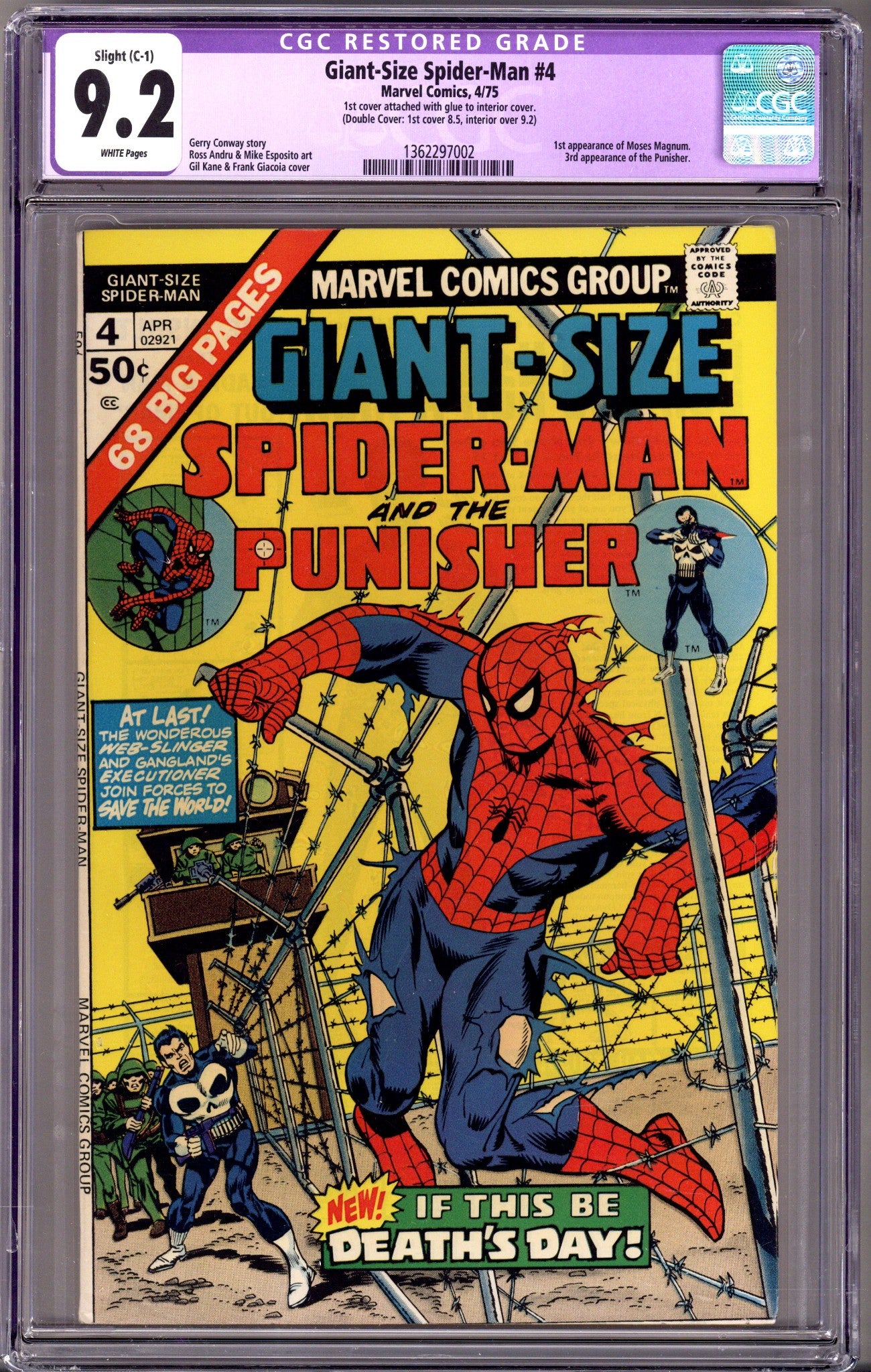 Giant-Size Spider-Man 4 CGC 9.2 (NM-) Double Cover, Attached With Glue (1975) 