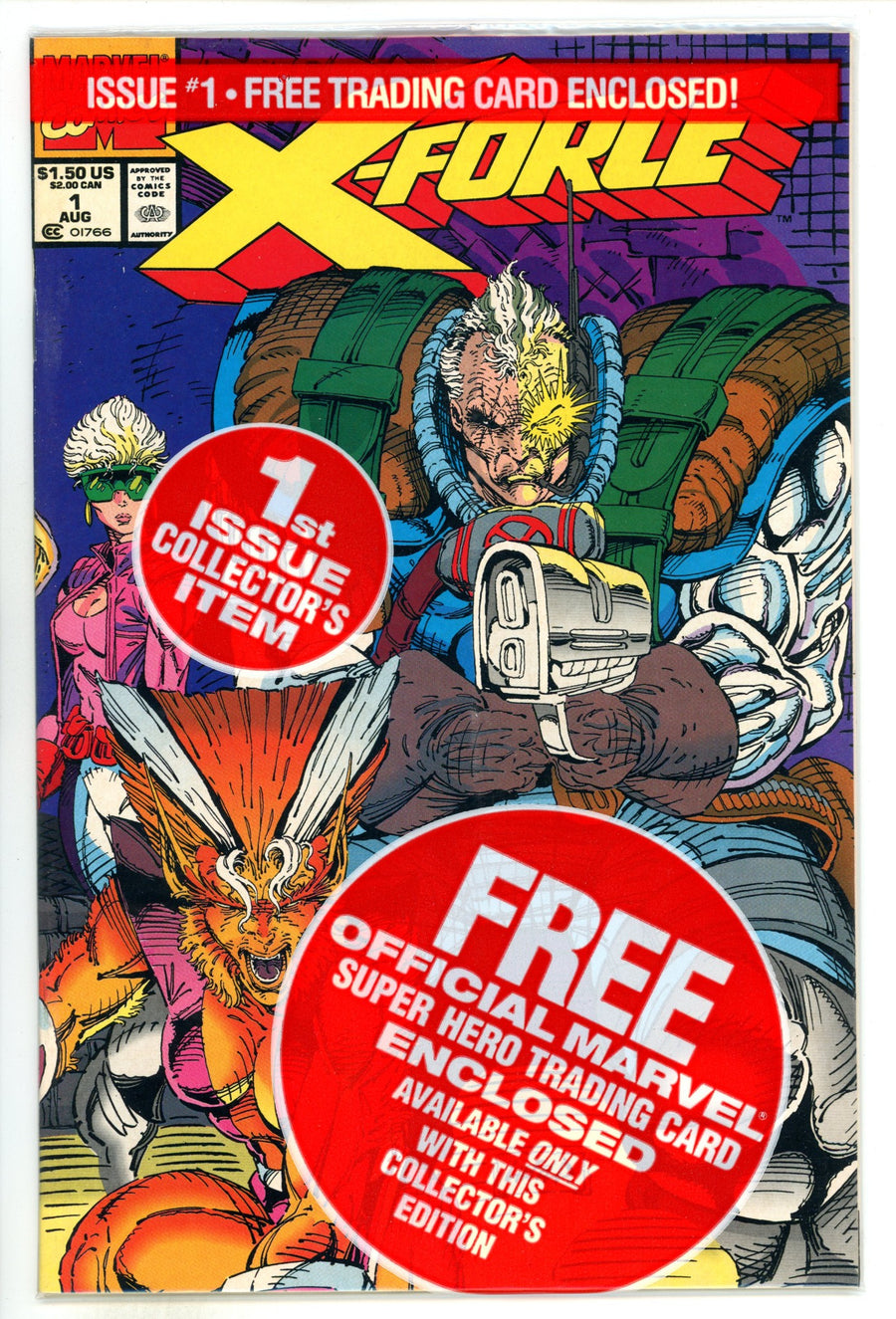 X-Force Vol 1 1 New, Sealed Deadpool Card, Negative UPC (1991) 