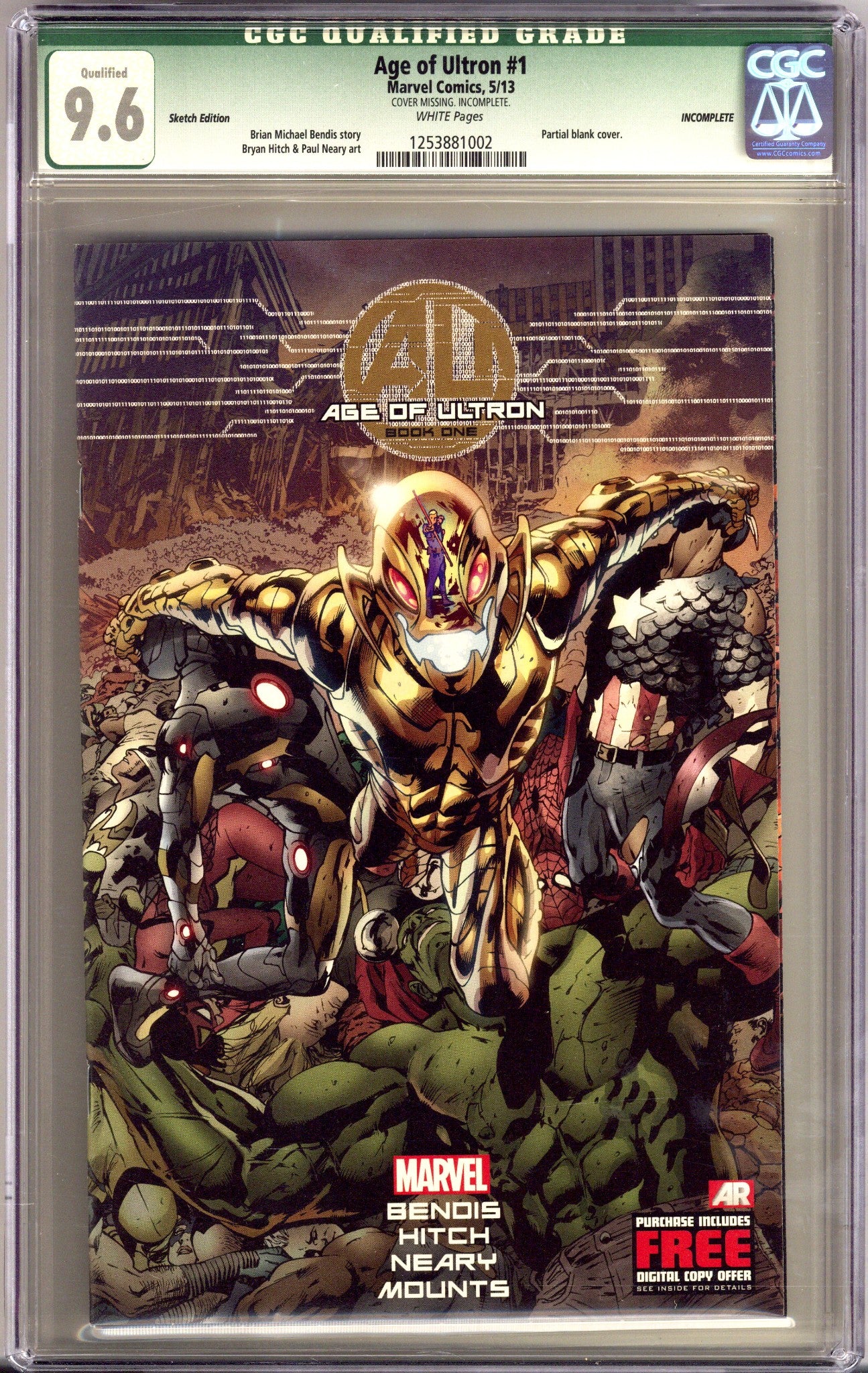 Age of Ultron 1 CGC 9.6 (NM+) Blank Cover Removed (2013) Variant 