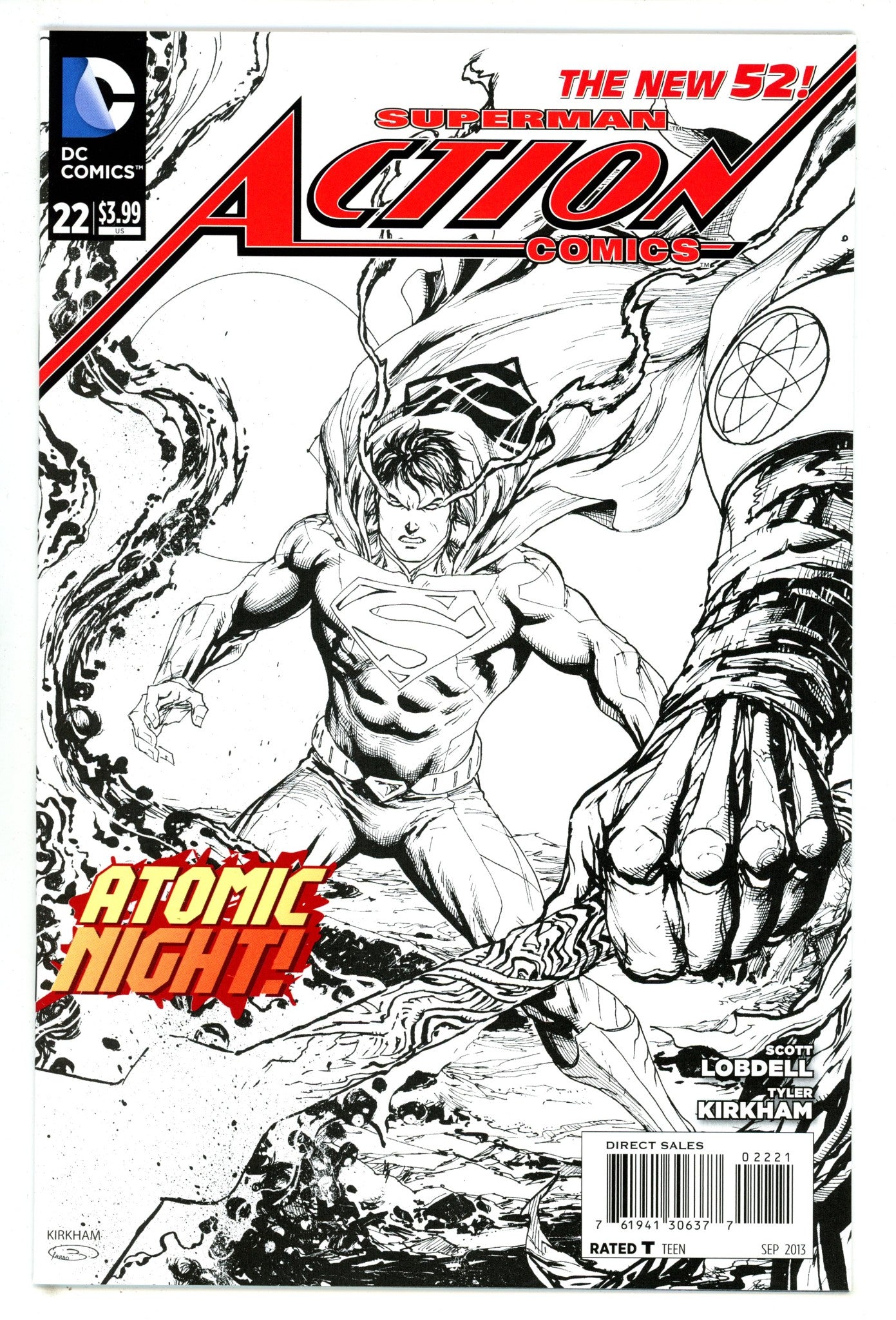 Action Comics Vol 2 22 NM- (9.2) (2013) Kirkham B&W Sketch Variant 