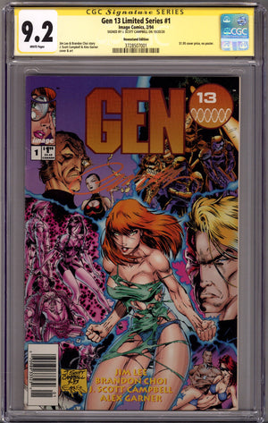Gen 13 Vol 1 1 CGC 9.2 (NM-) (1994) Newsstand Signed x1 Cover J. Scott Campbell