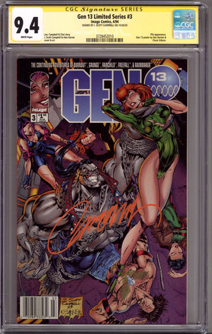 Gen 13 Vol 1 3 CGC 9.4 (NM) (1994) Newsstand Signed x1 Cover J. Scott Campbell