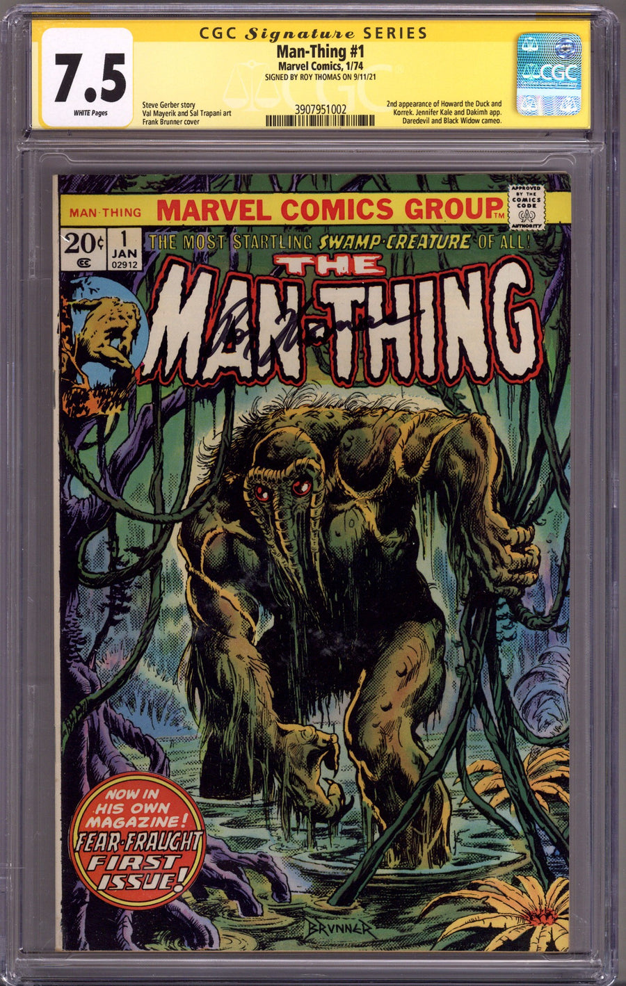 Man-Thing Vol 1 1 CGC 7.5 (VF-) (1974) Signed x1 Cover Roy Thomas 
