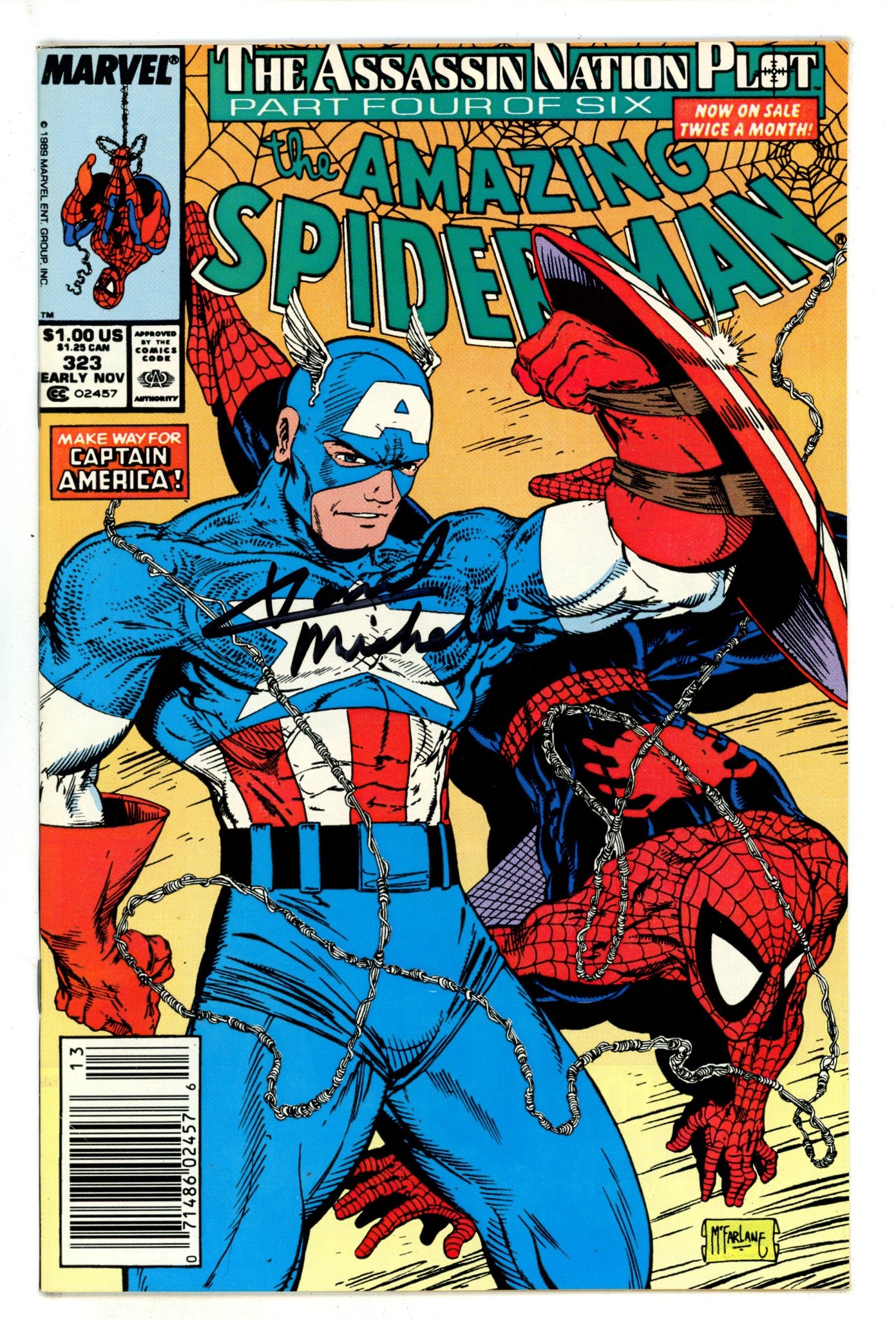 The Amazing Spider-Man Vol 1 323 NM- (9.2) (1989) Newsstand Signed x1 Cover David Michelinie 
