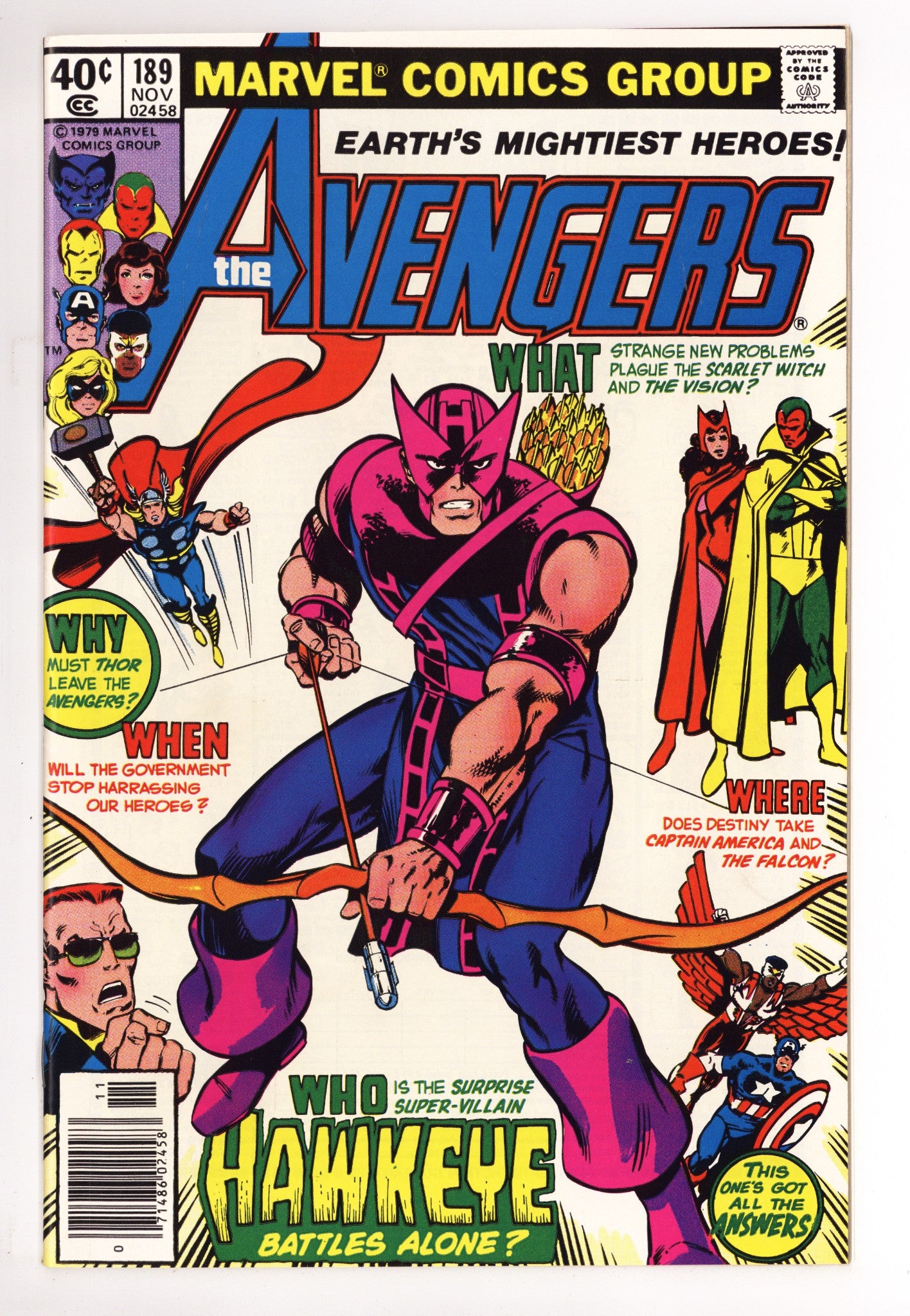 The Avengers Vol 1 189 NM- (9.2) (1979) Newsstand 
