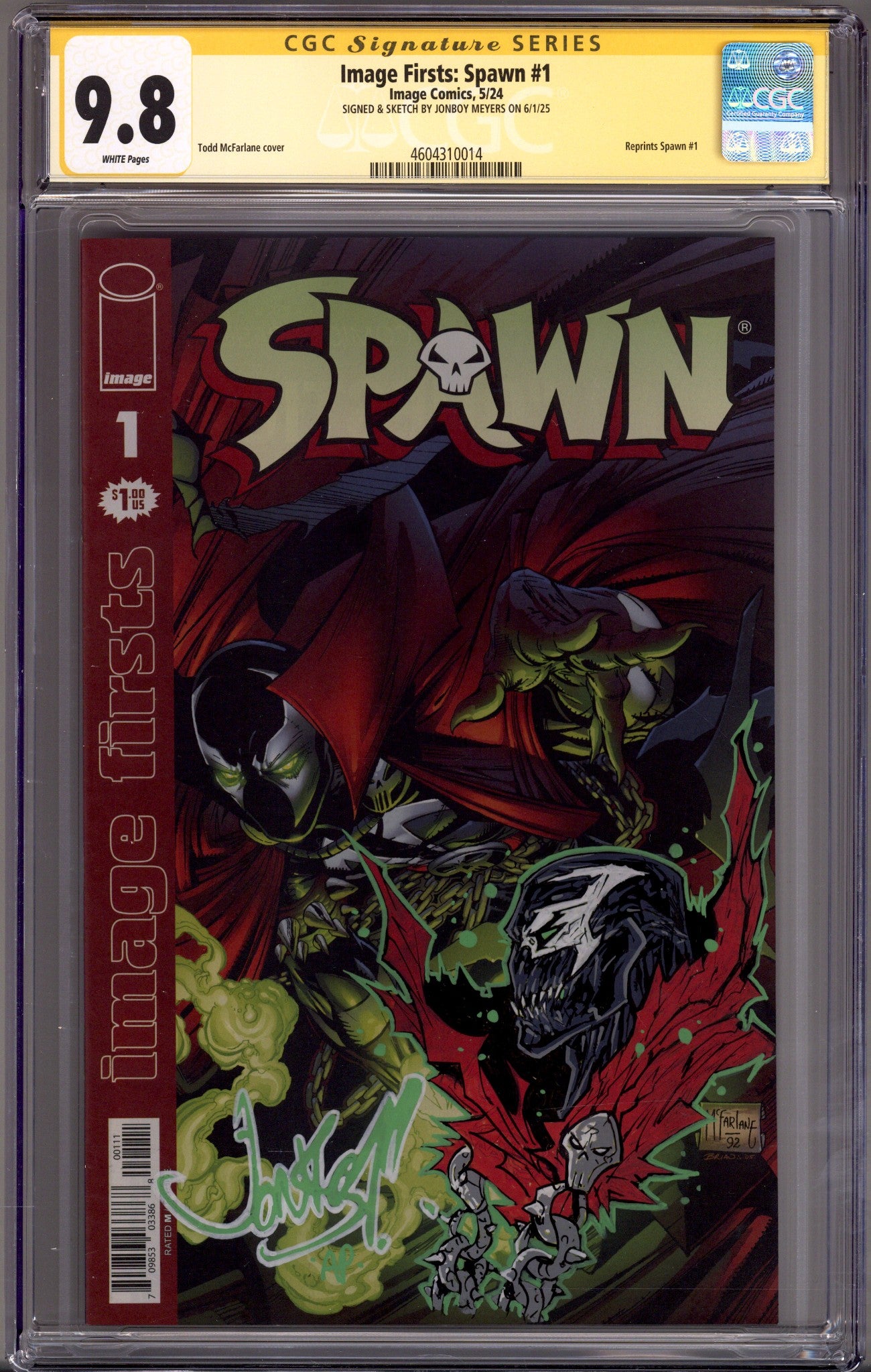 Image Firsts: Spawn 1 CGC 9.8 (NM/M) (2024) Signed / Remarked x1 Cover Jonboy Meyers 