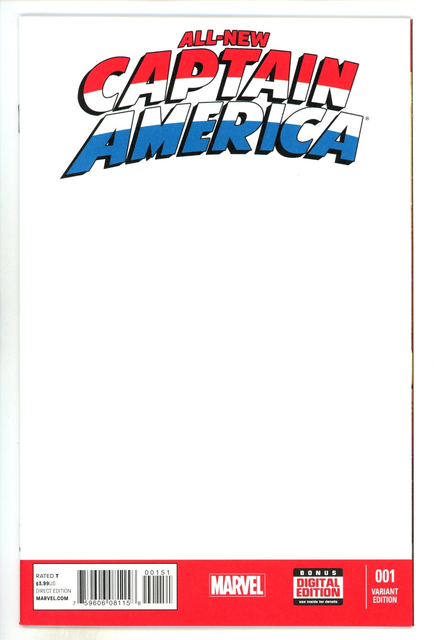 All-New Captain America  1  NM- (9.2)  (2015) Blank  Variant  