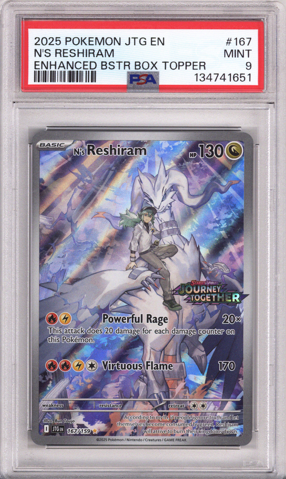 Pokemon Journey Together N'S Reshiram Enhanced Booster Box Topper PSA Mint 9 (2025)