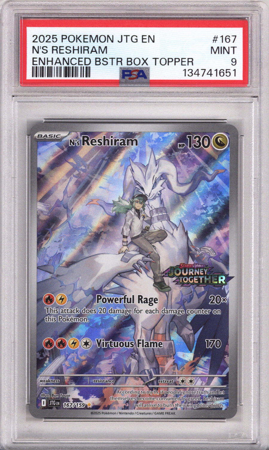 Pokemon Journey Together N'S Reshiram Enhanced Booster Box Topper PSA Mint 9 (2025)