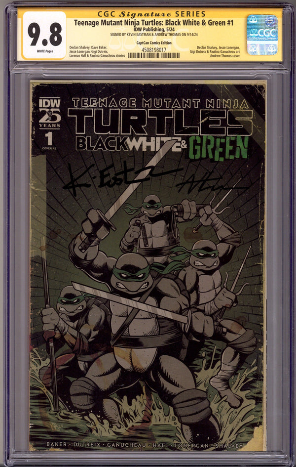 Teenage Mutant Ninja Turtles: Black White & Green 1 CGC 9.8 (NM/M) (2024) Thomas Exclusive Variant Signed x2 Cover Kevin Eastman & Andrew Thomas