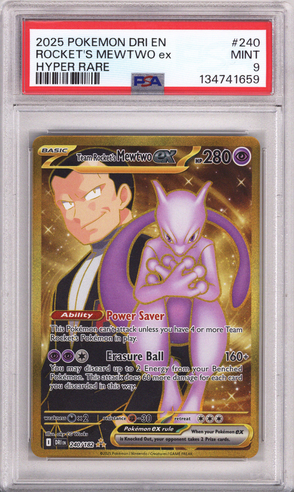 Pokemon Destined Rivals Team Rocket'S Mewtwo Ex Hyper Rare PSA Mint 9 (2025)