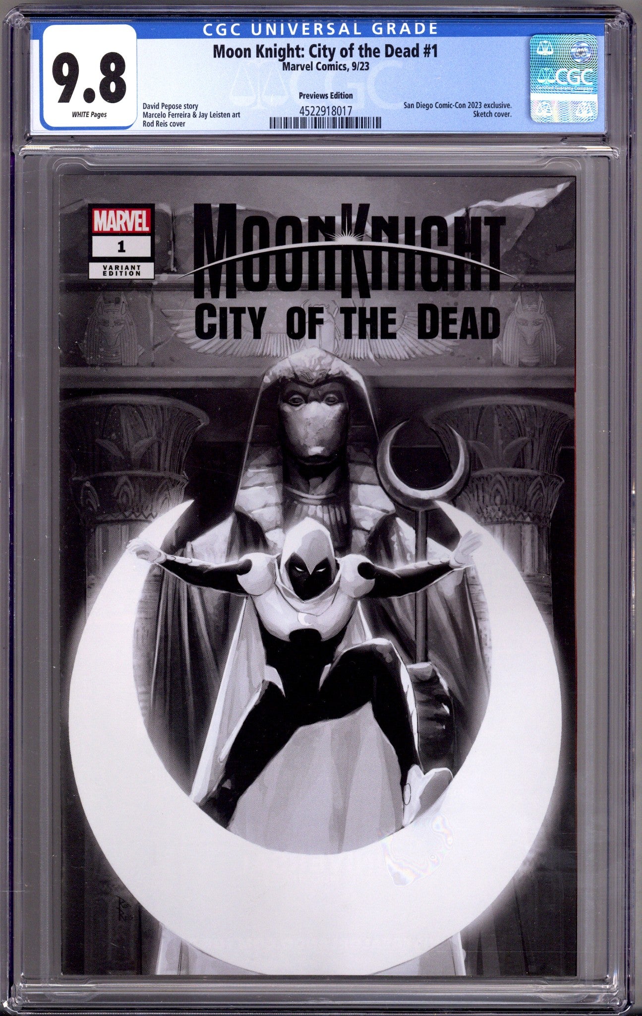 Moon Knight: City of the Dead 1 CGC 9.8 (NM/M) (2023) Reis B&W Previews Variant 