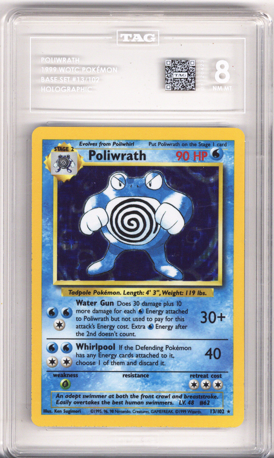 Pokemon Base Set Poliwrath Holo TAG Near Mint-Mint 8 (1999)