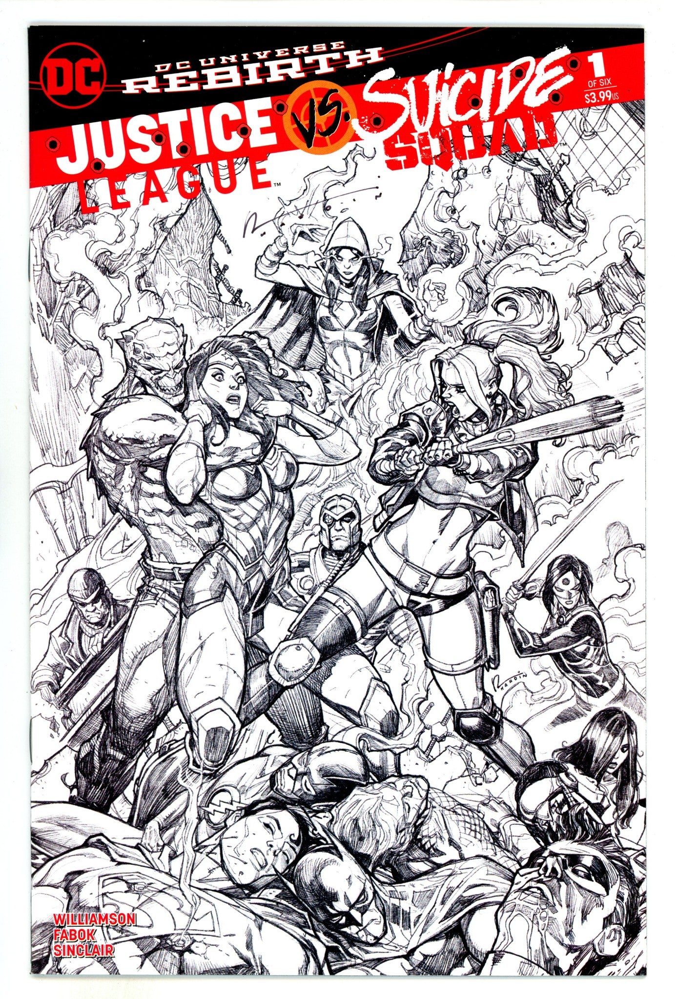 Justice League vs. Suicide Squad  1  (2017) Hardin B&W  Exclusive Variant  Signed x1 Cover  
