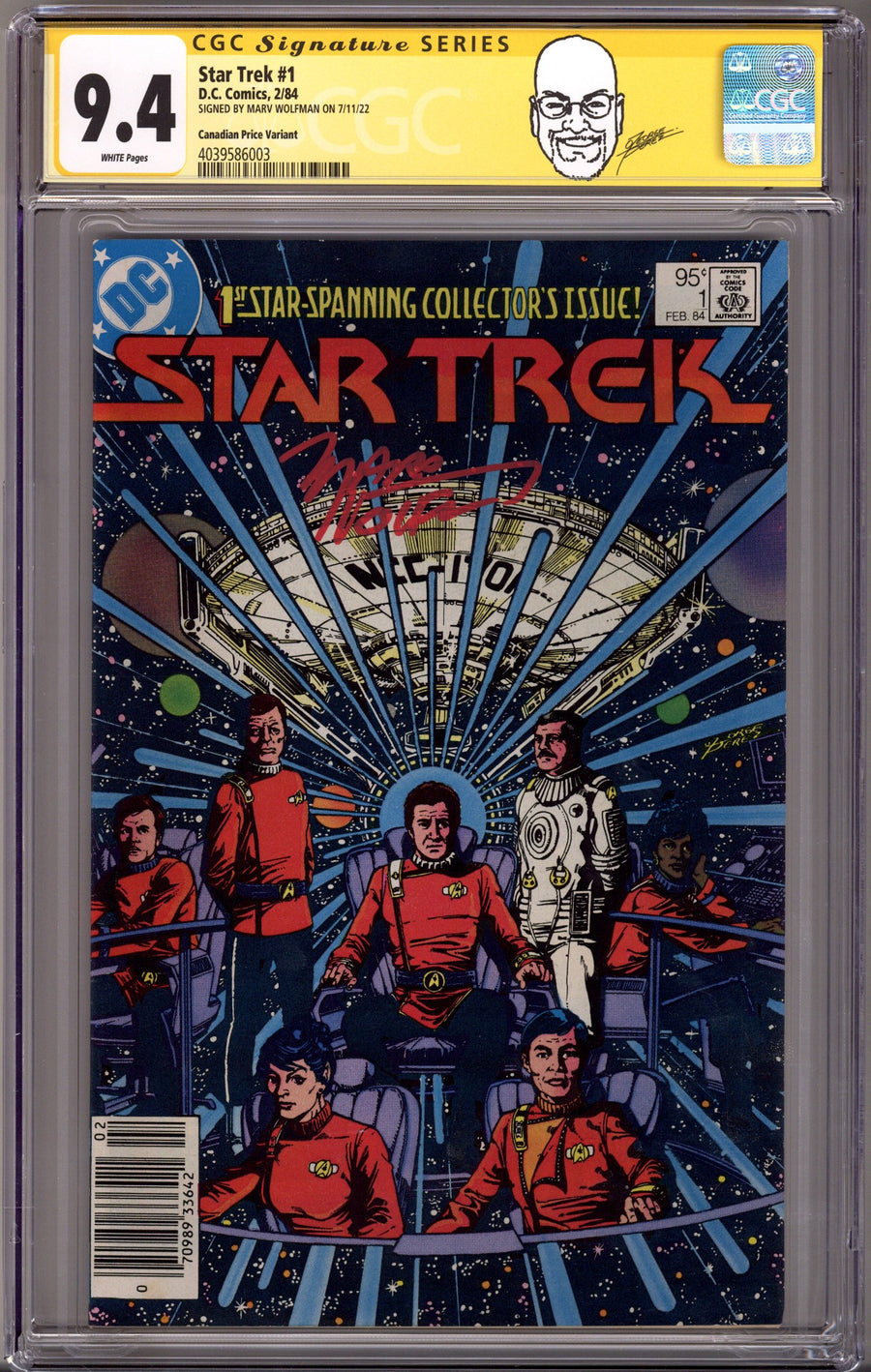 Star Trek Vol 1 1 CGC 9.4 (NM) (1984) Canadian Price Variant Signed x1 Cover Marv Wolfman