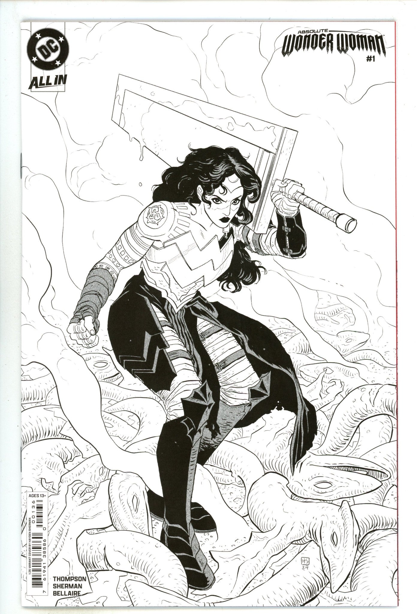 Absolute Wonder Woman 1 NM- (9.2) 2nd Print (2024) Sherman B&W Incentive Variant 