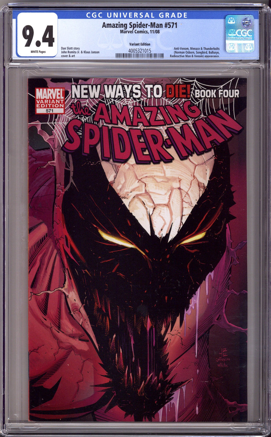 The Amazing Spider-Man Vol 2 571 CGC 9.4 (NM) (2008) Jr. Variant 