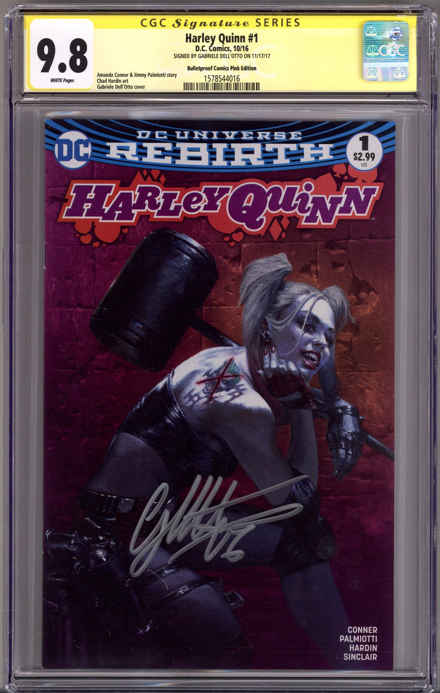 Harley Quinn Vol 3 1 CGC 9.8 (NM/M) (2016) Dell'Otto Pink Exclusive Variant Signed x1 Cover Gabriele Dell'Otto 