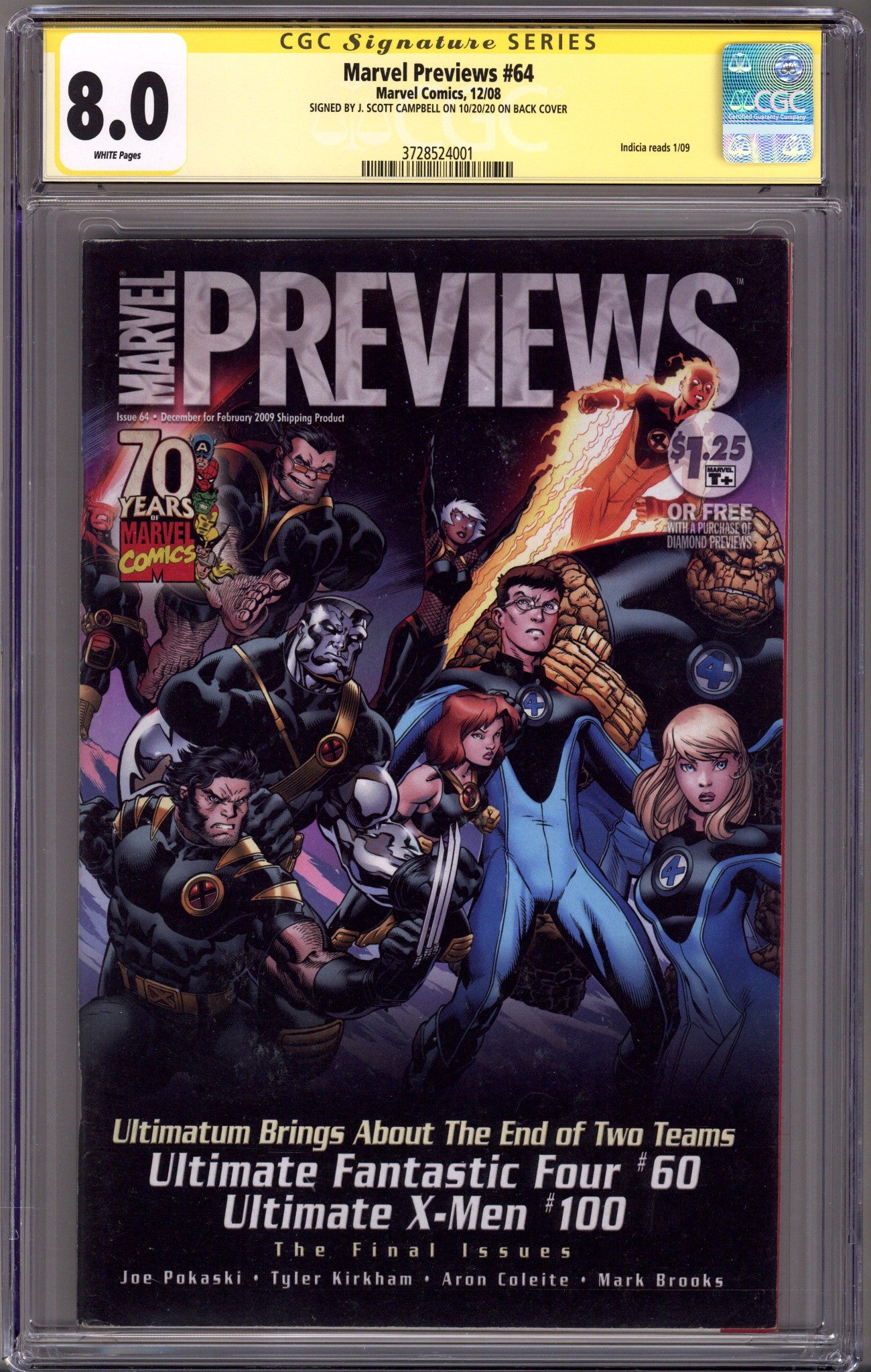 Marvel Previews 64 CGC 8.0 (VF) (2008) Signed x1 Back Cover J. Scott Campbell 