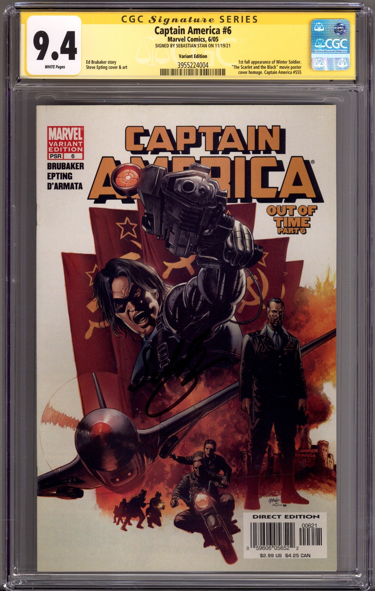 Captain America Vol 5 6 CGC 9.4 (NM) (2005) Epting Variant Signed x1 Cover Sebastian Stan 