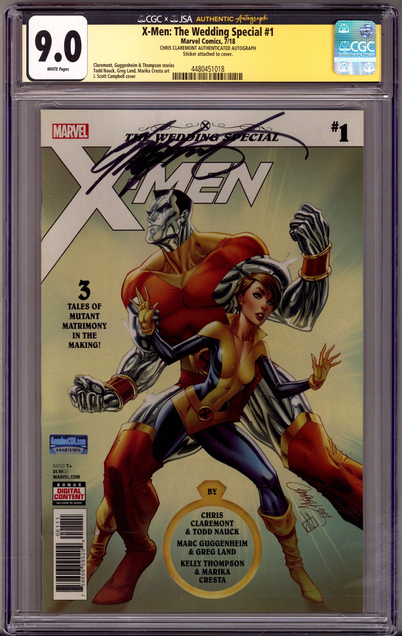 X-Men: The Wedding Special 1 CGC 9.0 (VF/NM) Sticker on Cover (2018) Signed x1 Cover Chris Claremont 