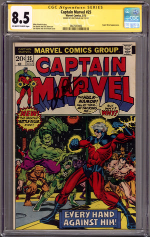 Captain Marvel Vol 1 25 CGC 8.5 (VF+) (1973) Signed x1 Cover Jim Starlin