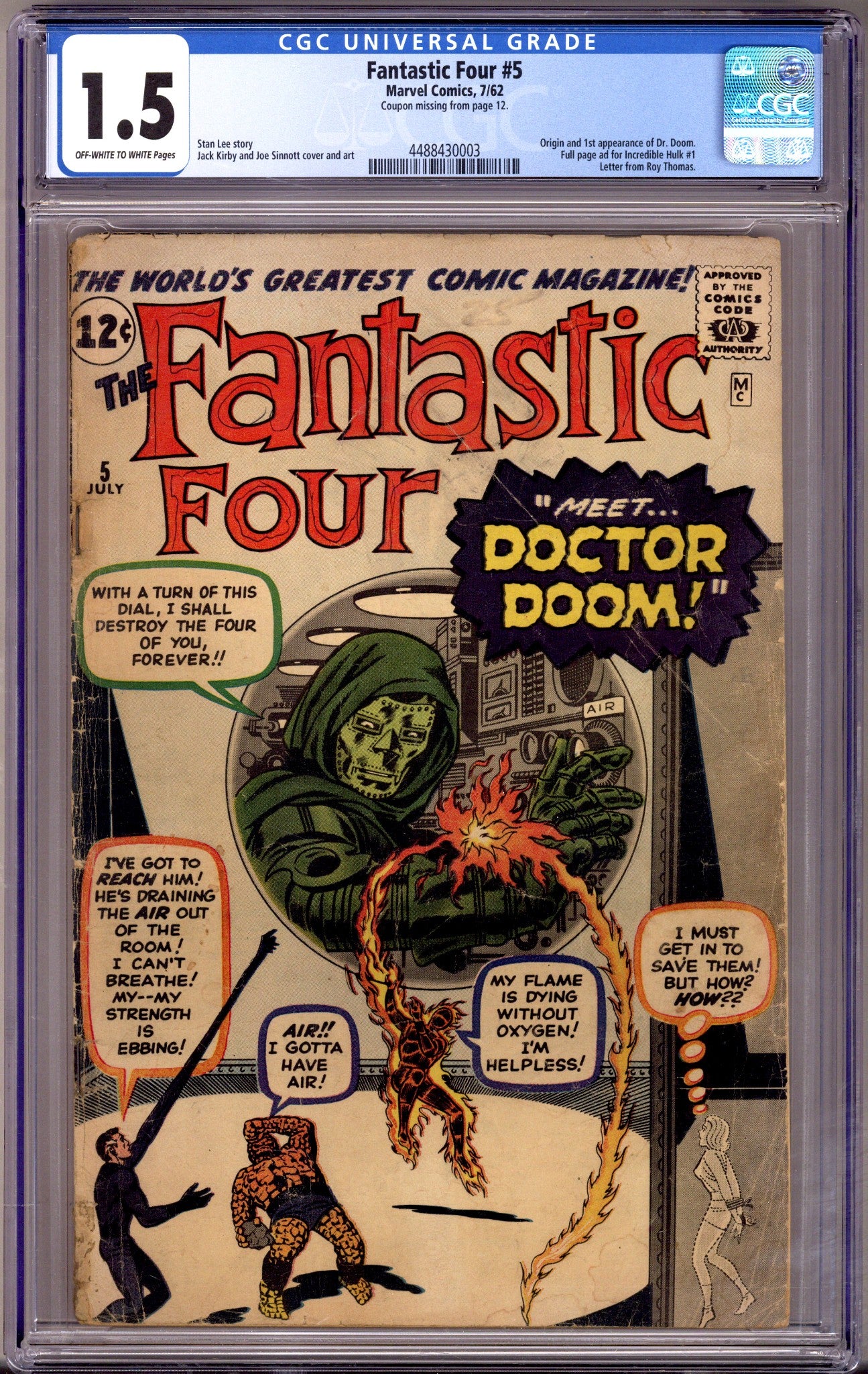 Fantastic Four Vol 1 5 CGC 1.5 (FR/GD) (1962) 