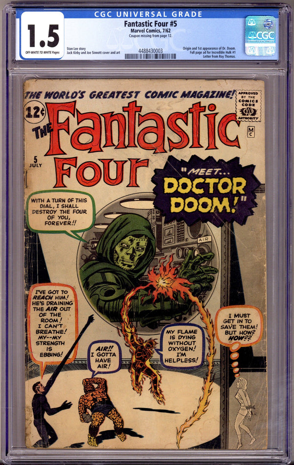 Fantastic Four Vol 1 5 CGC 1.5 (FR/GD) (1962)