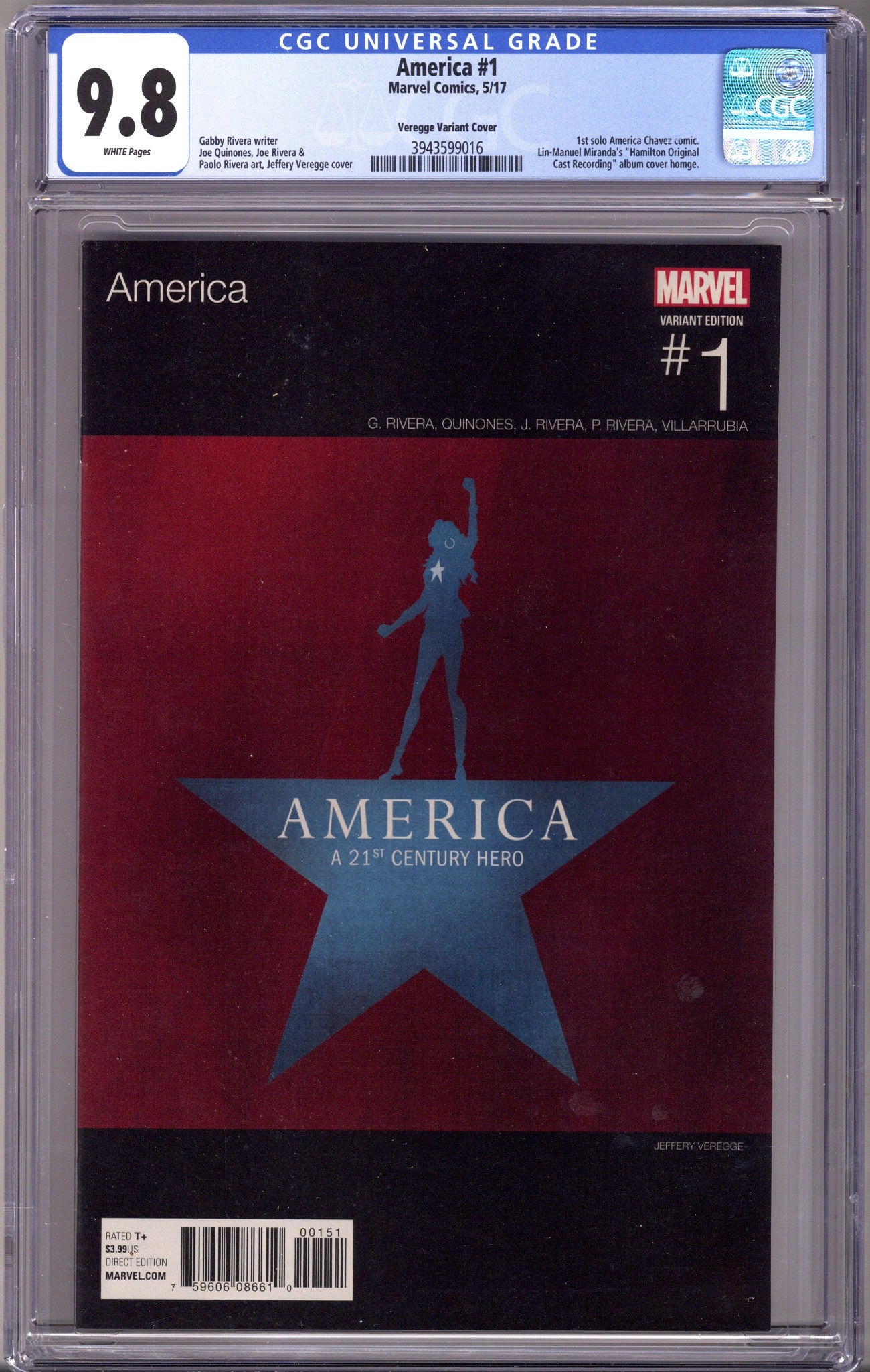 America 1 CGC 9.8 (NM/M) (2017) Veregge Hip-Hop Variant 