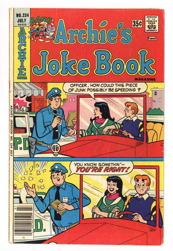 Archie's Joke Book Magazine 234 Low Grade Manufactured Without Bottom Staple (1977)