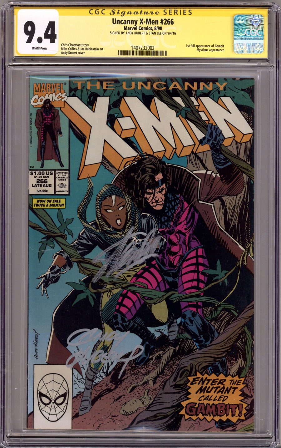 The Uncanny X-Men Vol 1 266 CGC 9.4 (NM) (1990) Signed x2 Cover Andy Kubert & Stan Lee