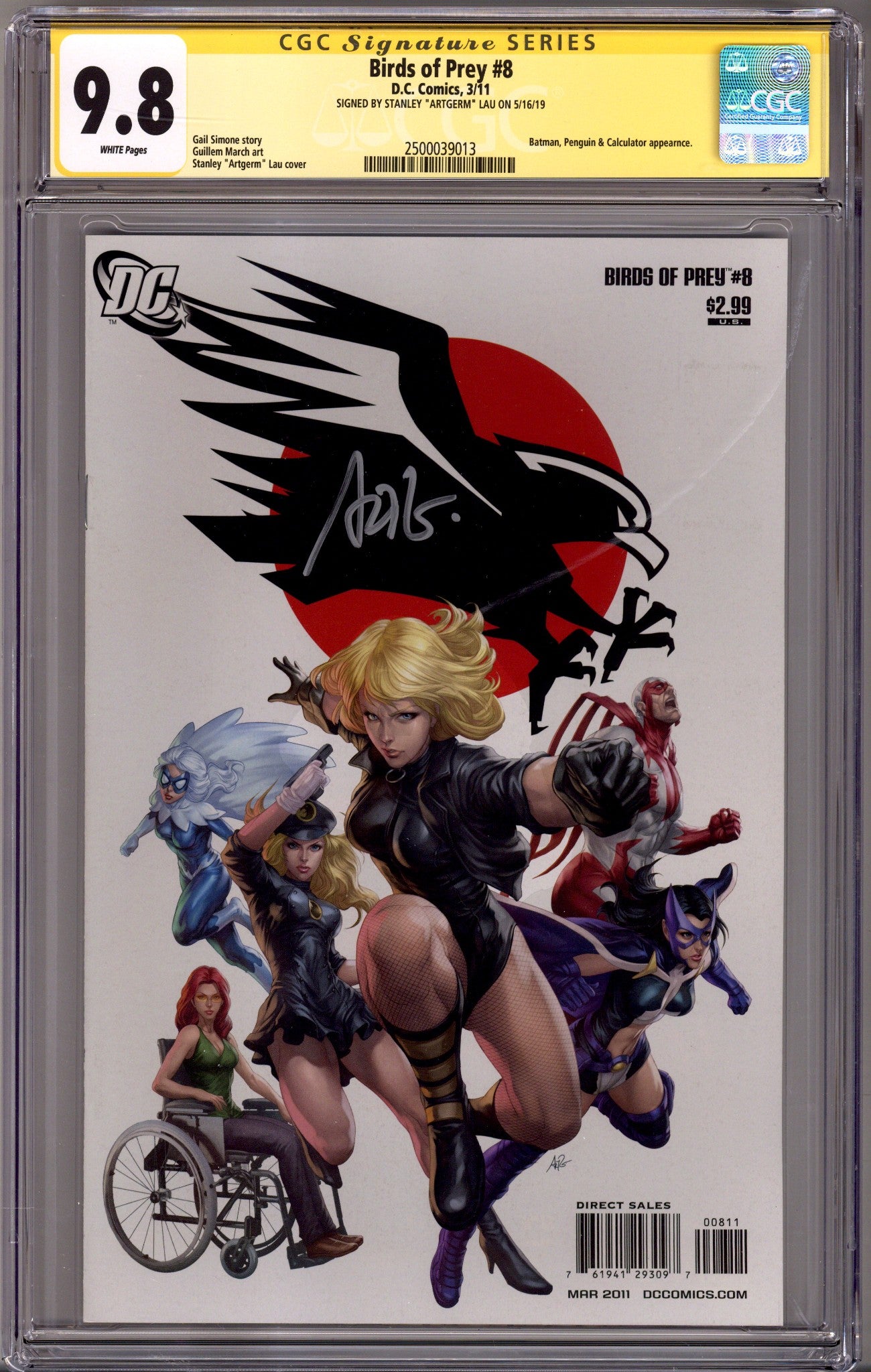 Birds of Prey Vol 2 8 CGC 9.8 (NM/M) (2011) Signed x1 Cover Artgerm 