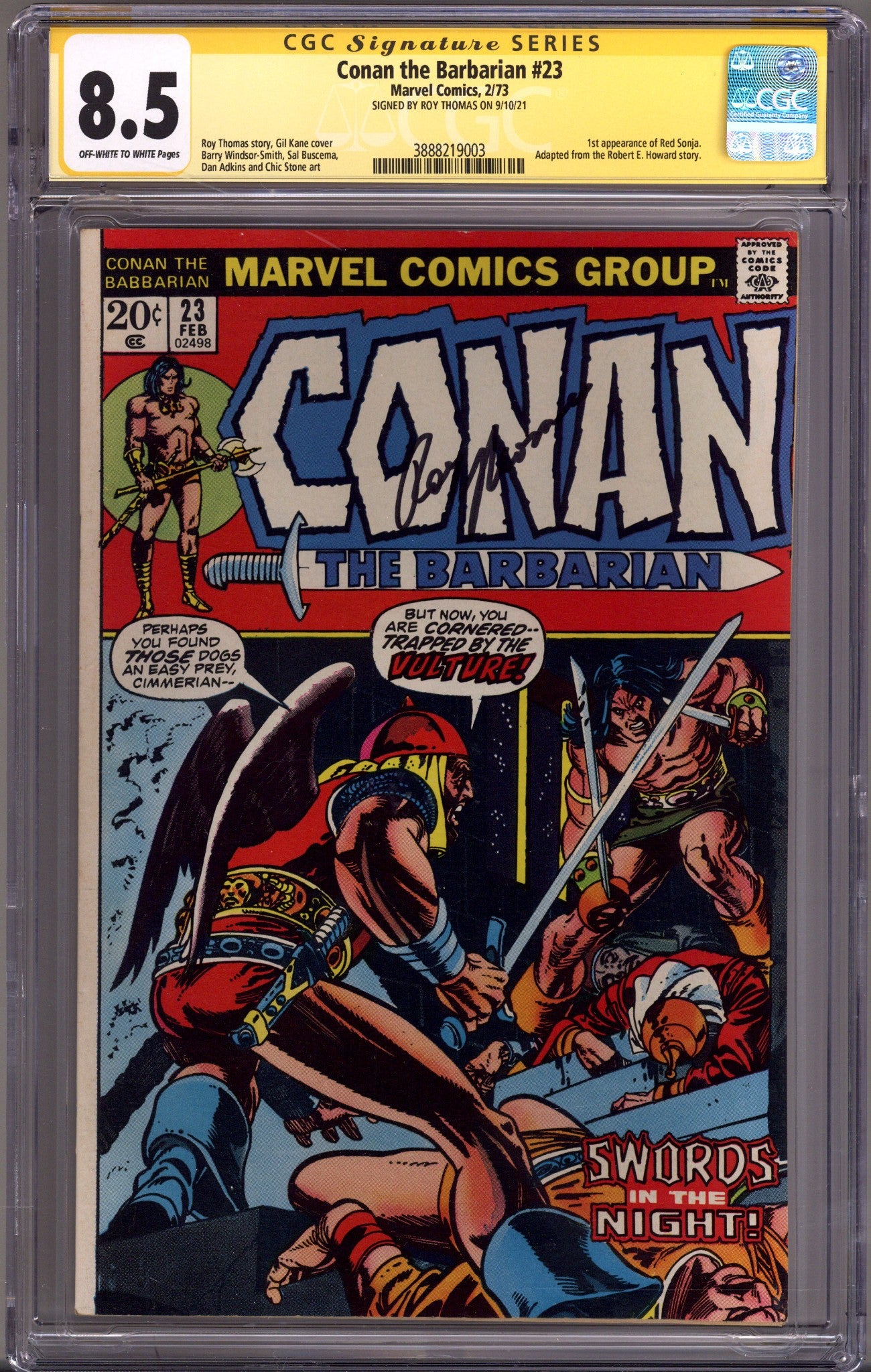 Conan the Barbarian Vol 1 23 CGC 8.5 (VF+) (1973) Signed x1 Cover Roy Thomas 