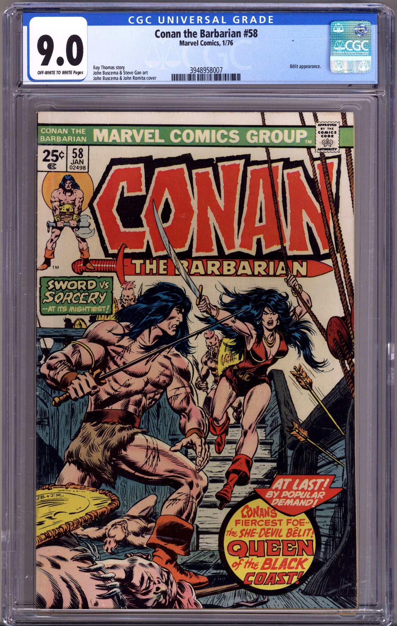 Conan the Barbarian Vol 1 58 CGC 9.0 (VF/NM)   (1976)        