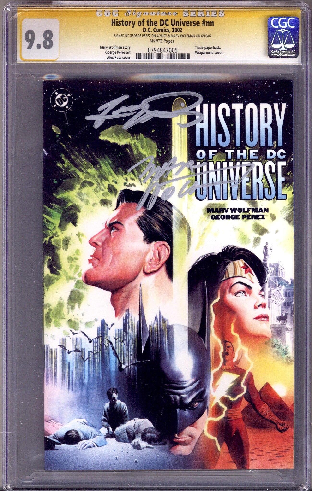 History of the DC Universe [nn] CGC 9.8 (NM/M) (2002) Signed x2 Cover George Perez & Marv Wolfman 