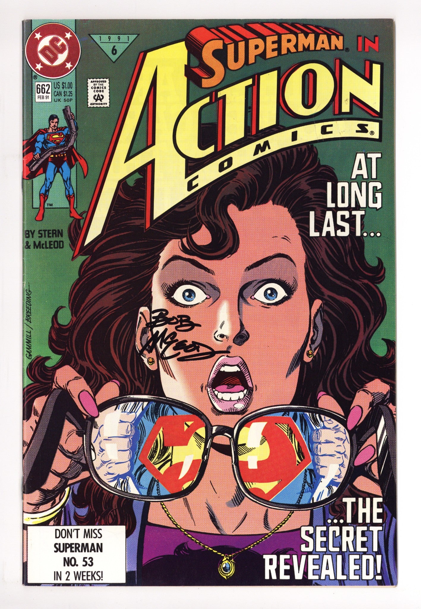Action Comics Vol 1 662 VF- (7.5) (1991) Signed x1 Cover Bob McLeod 