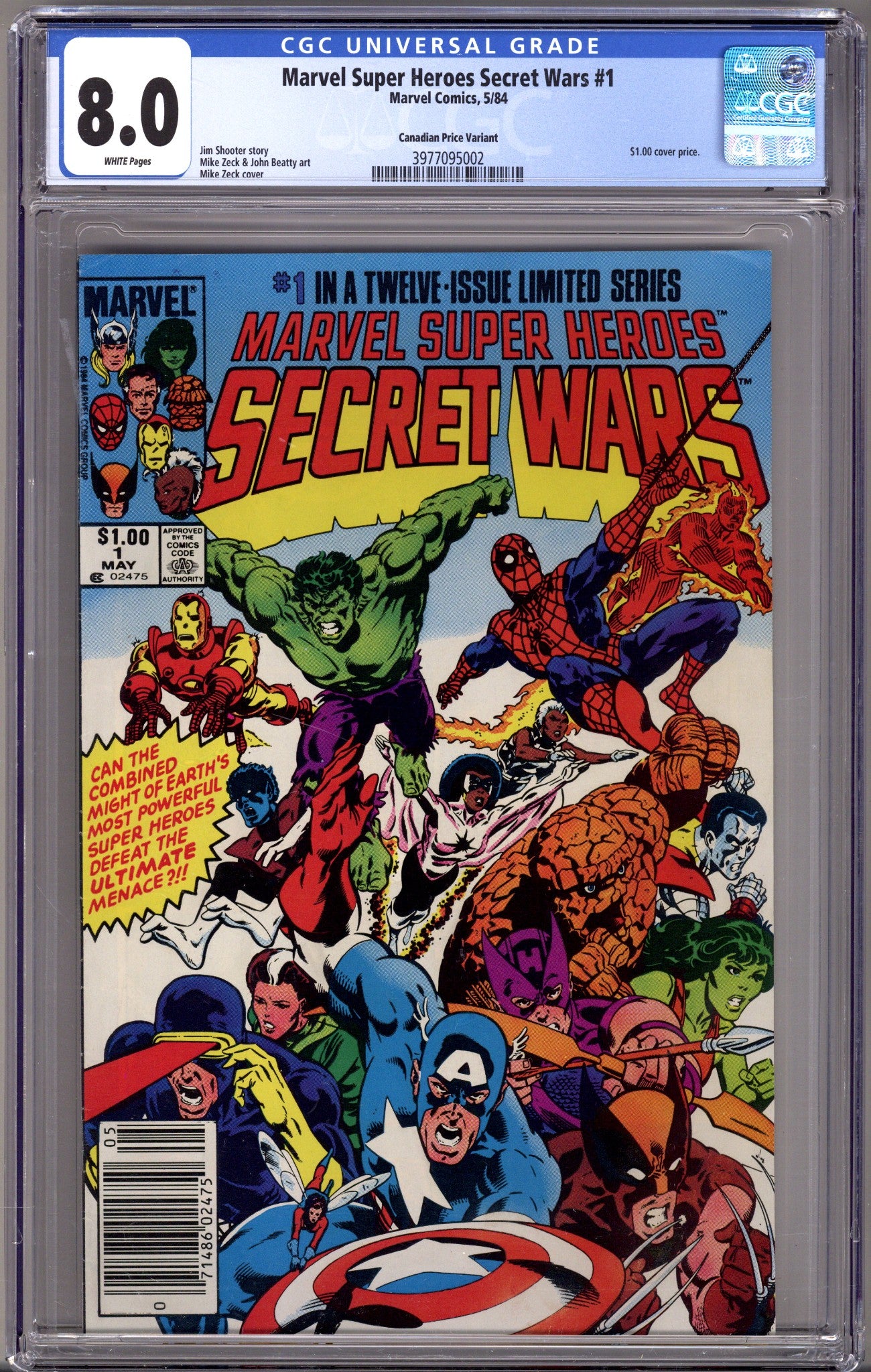 Marvel Super-Heroes Secret Wars 1 CGC 8.0 (VF) (1984) Canadian Price Variant 