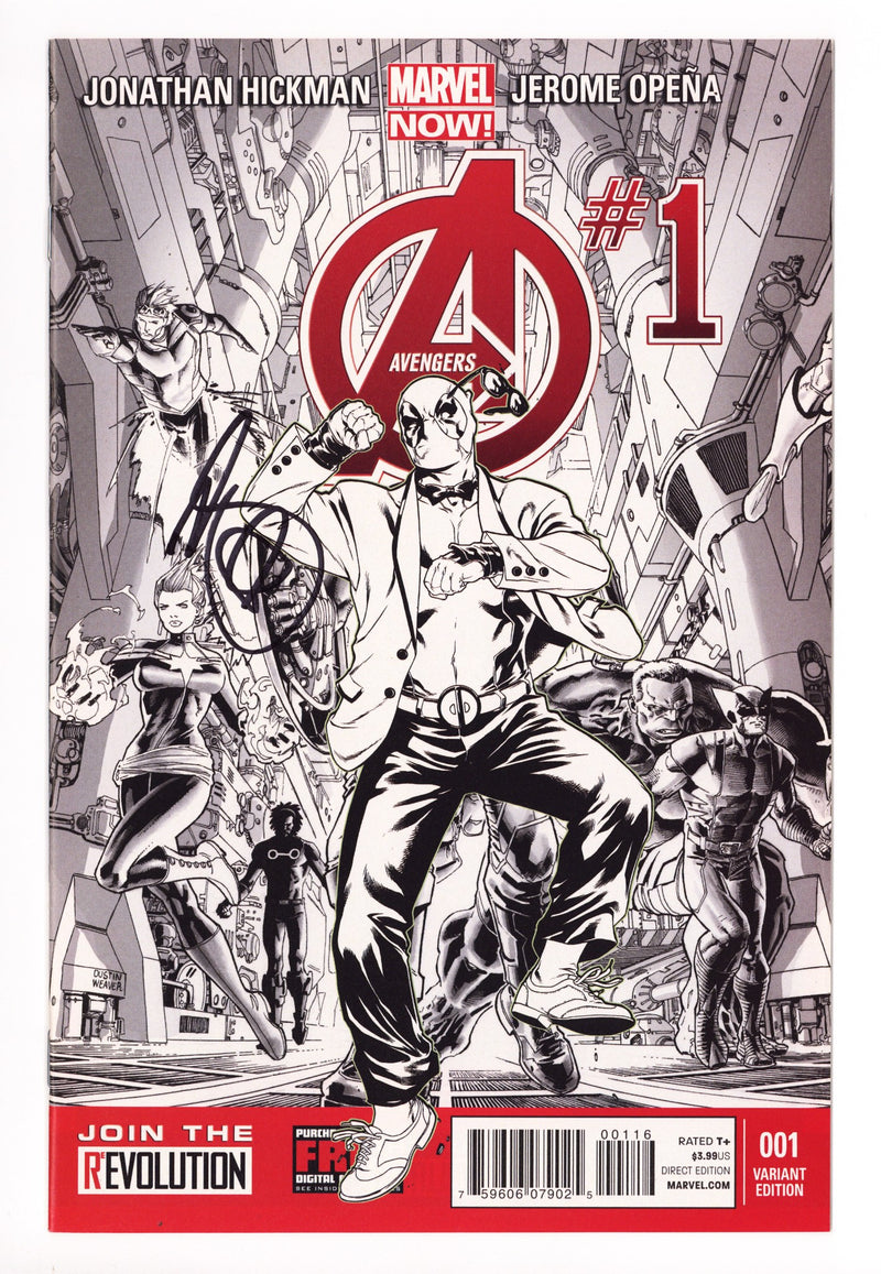 Avengers Vol 5 1 NM- (9.2) (2013) Brooks B&W Variant Signed x1 Cover Mark Brooks 