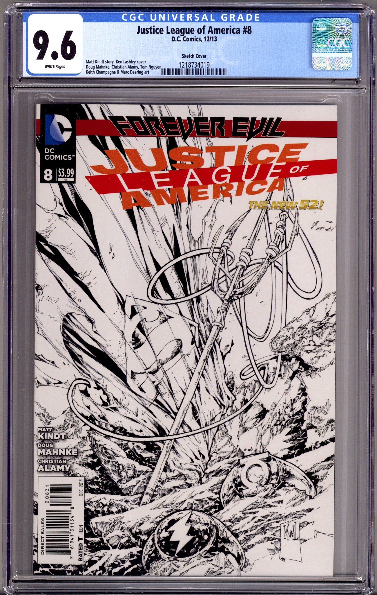 Justice League of America Vol 3 8 CGC 9.6 (NM+) (2013) Lashley Sketch Incentive Variant 